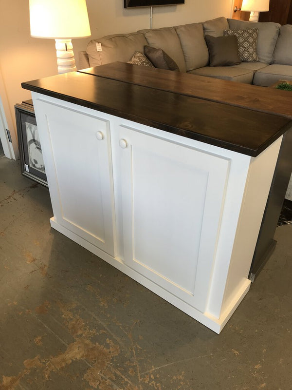 4' White 2 Door Cabinet with Dark Stained Top
