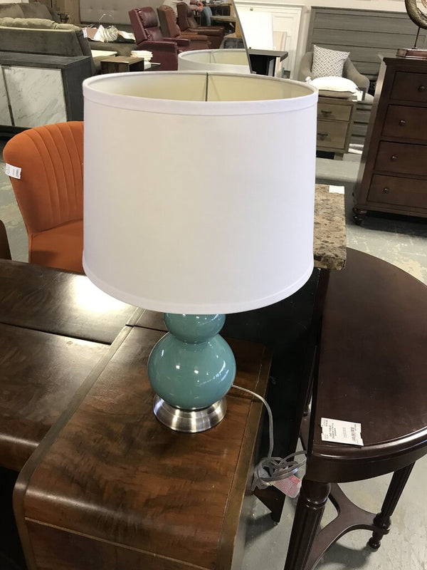 Teal Lamp with White Shade
