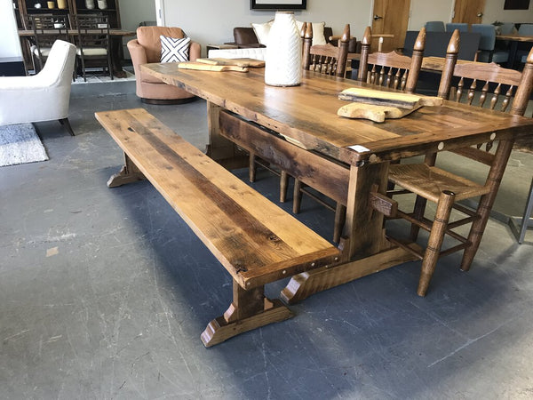 36" x 8' Amish Reclaimed Oak Trestle Dining Table (Natural)