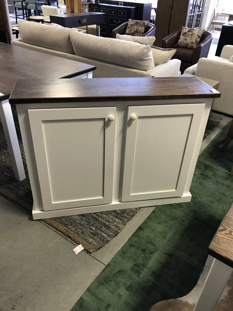 4' White 2 Door Cabinet with Dark Stained Top