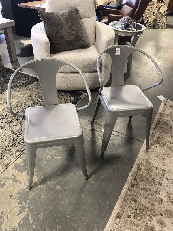 Pair of Grey Metal Dining Chairs