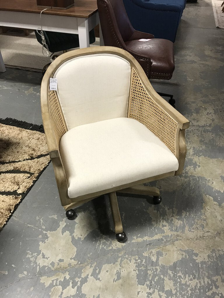 Audrey Task Chair with Rattan Arms - Ivory