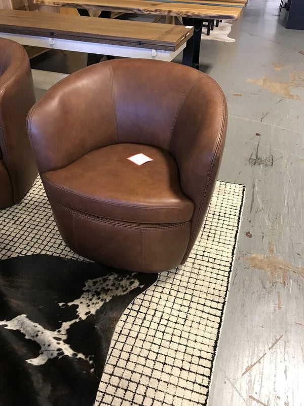 Italian Leather Swivel Chair- Vintage Whiskey