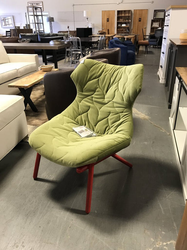 Foliage Velvet Lounge Chair - Red / Acid Green