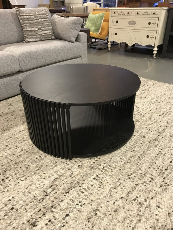 34" Round Coffee Table w/Slatted Sides - Black