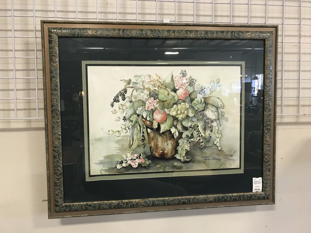 Floral Print in Green with Green Frame (36.25" x 29.5")