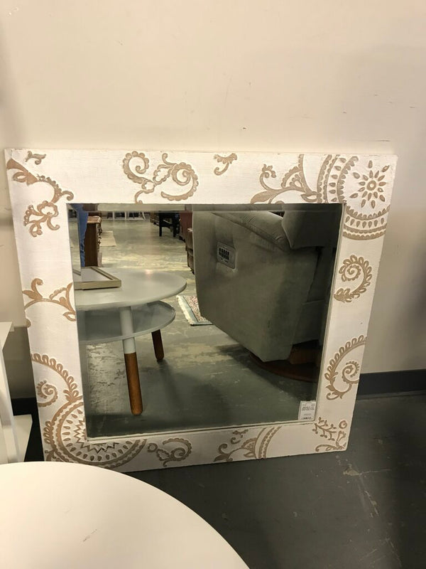 31" x 31" Square Mirror with White Paisley Frame