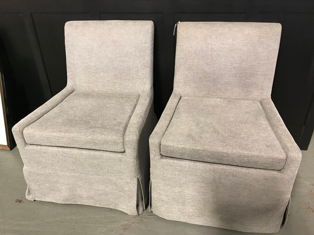 Grey Slip Covered Dining Chairs on Wheels (PAIR)