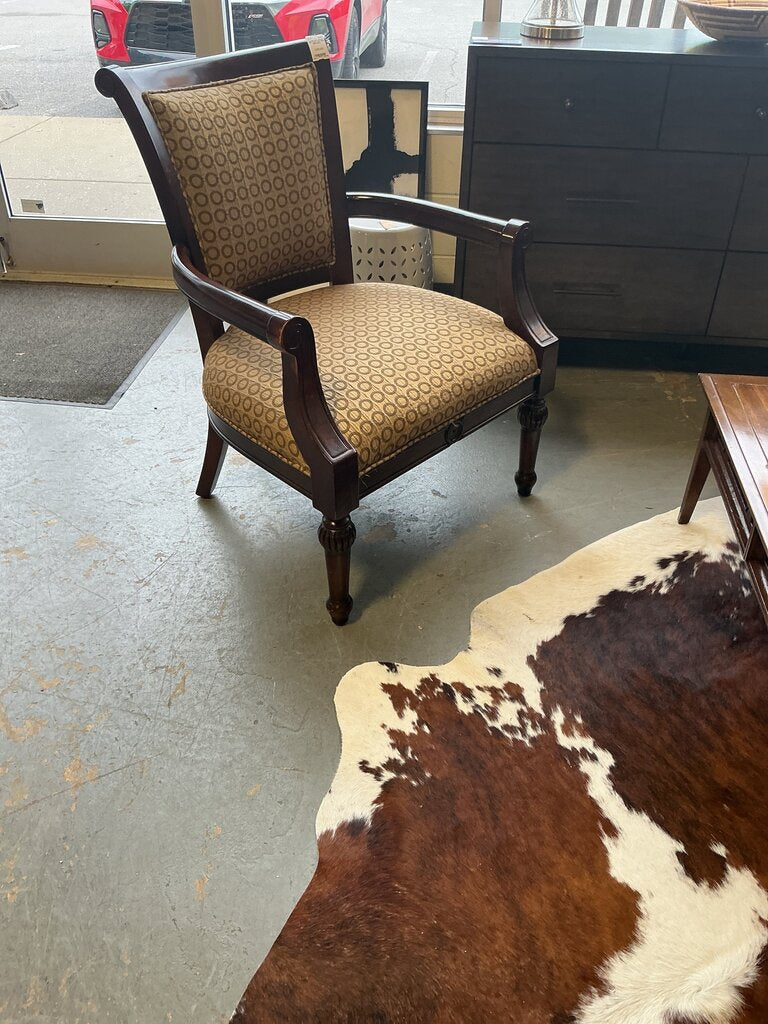 Dark Wood Side Chair with Gold Upholstery