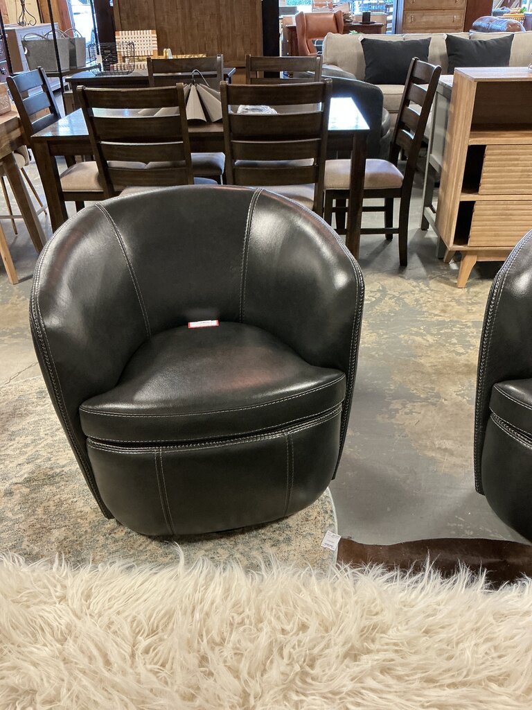 Italian Leather Swivel Chair- Vintage Onyx