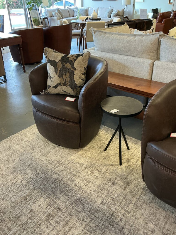 Italian Leather Swivel Chair- Vintage Brown