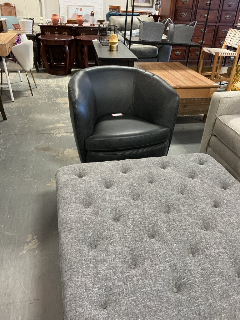 Italian Leather Swivel Chair- Vintage Slate