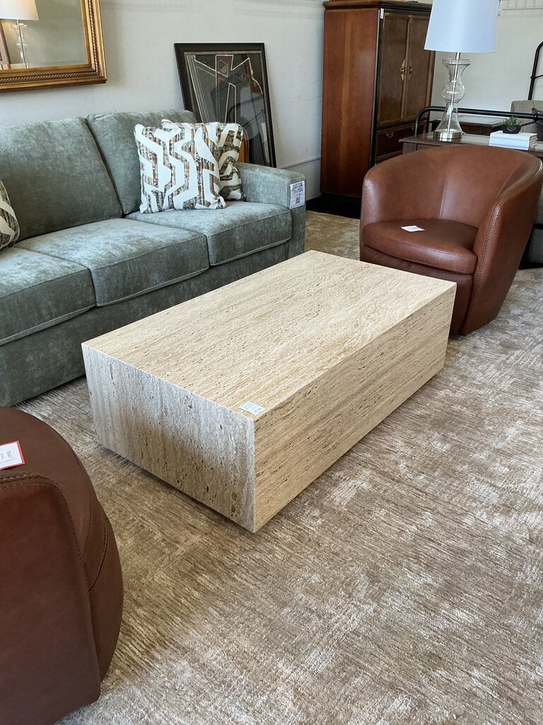 Giza Travertine Stone 50" Drum Coffee Table (As-Is)