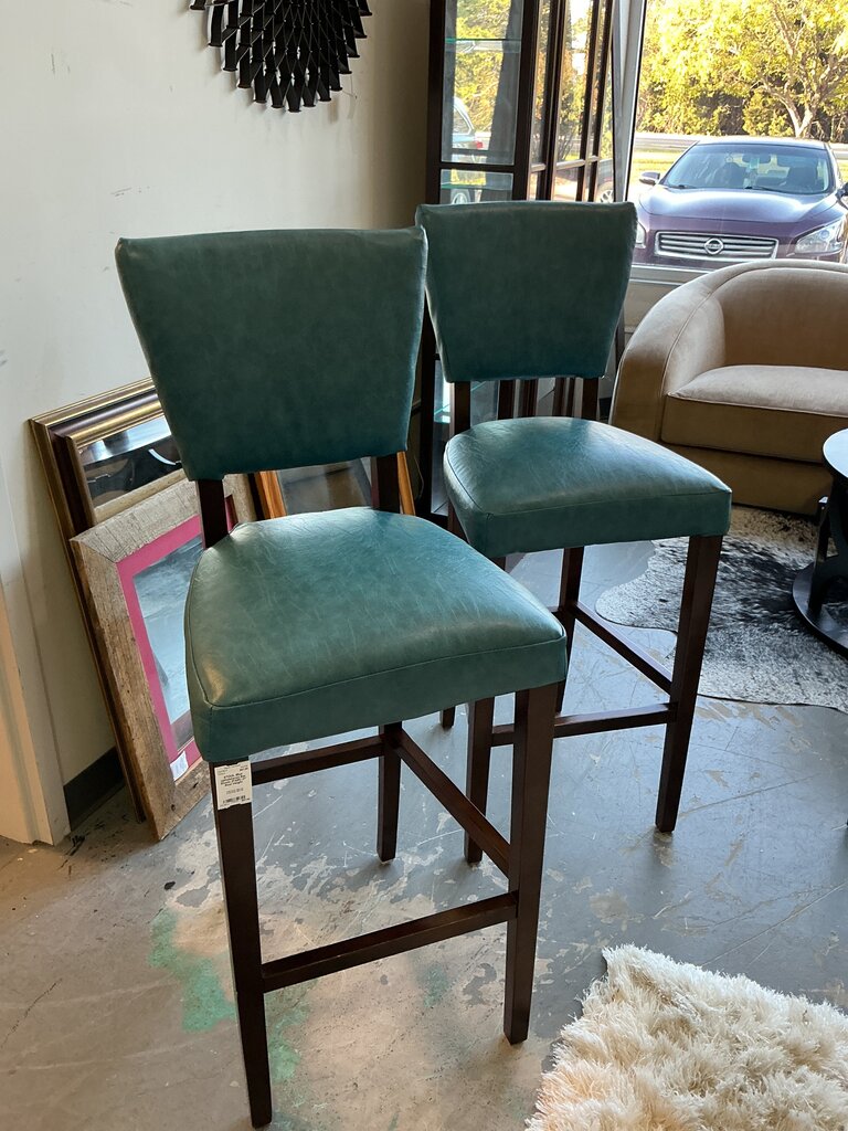Blue Upholstered Bar Stools (PAIR) 31" Seat Height