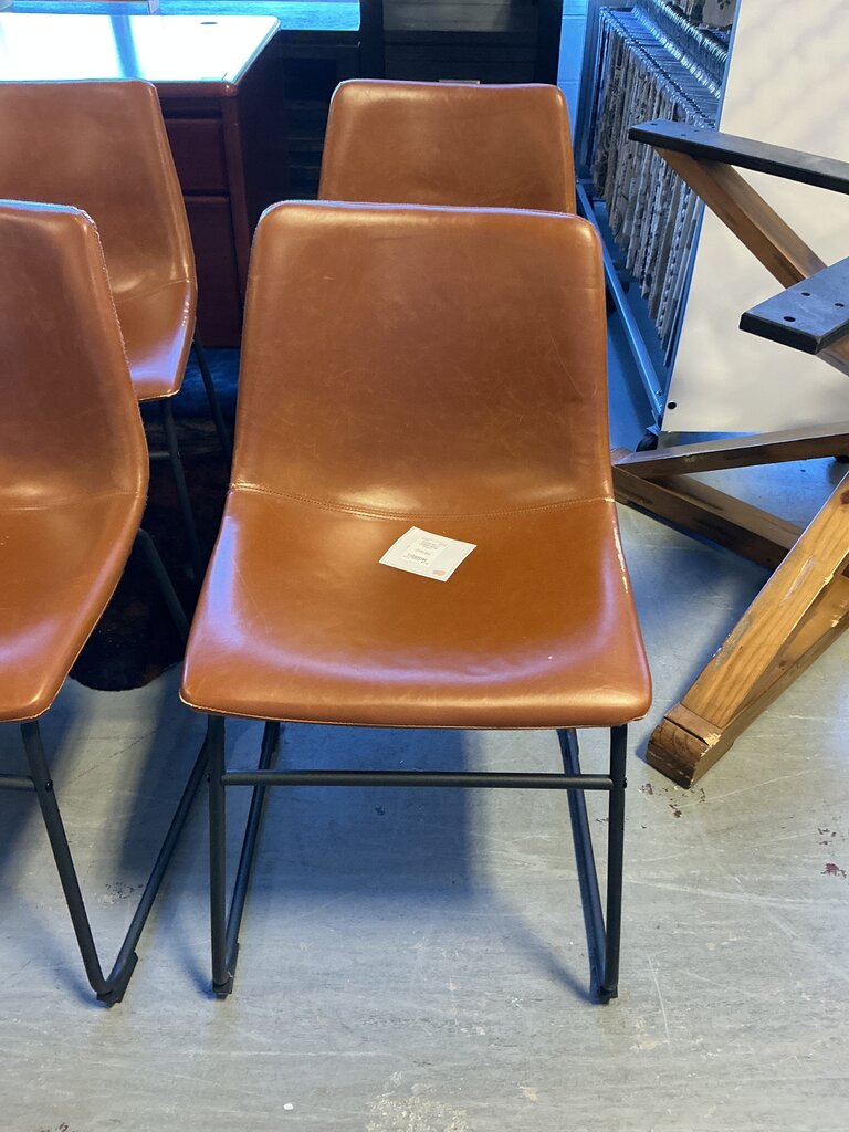 Pair of Cognac Faux Leather Dining Chairs