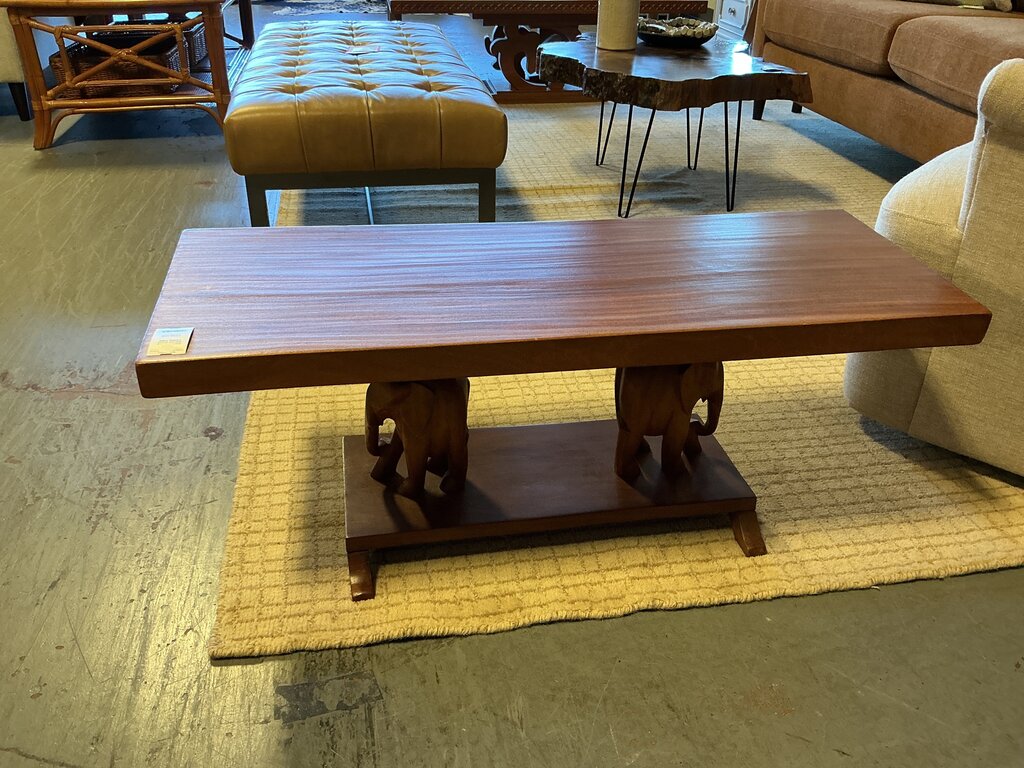 Elephant Base Carved Wood Coffee Table/Bench