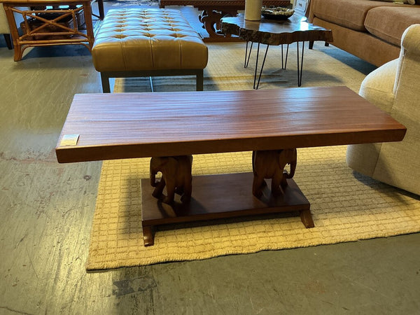 Elephant Base Carved Wood Coffee Table/Bench