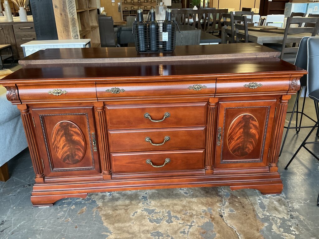 Ornate Cherry Buffet w/ Brass Hardware