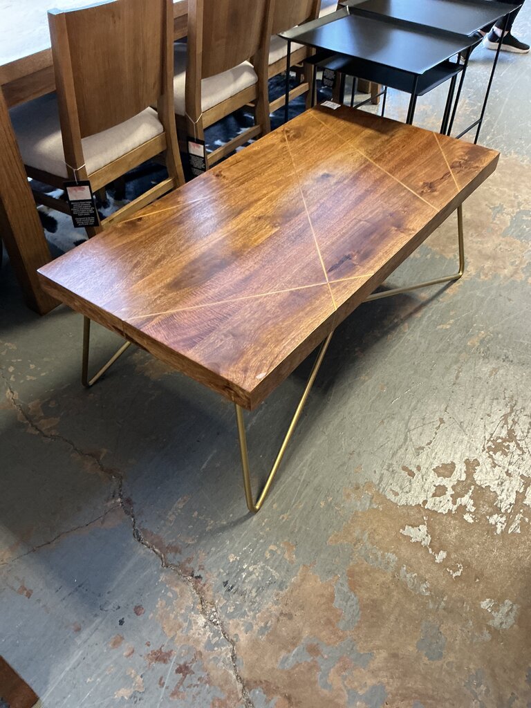 Rectangular Coffee Table - Wood w/Brass Accents