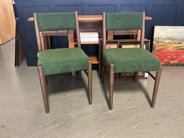 Walnut Dining Chair- Moss Green (Pair)