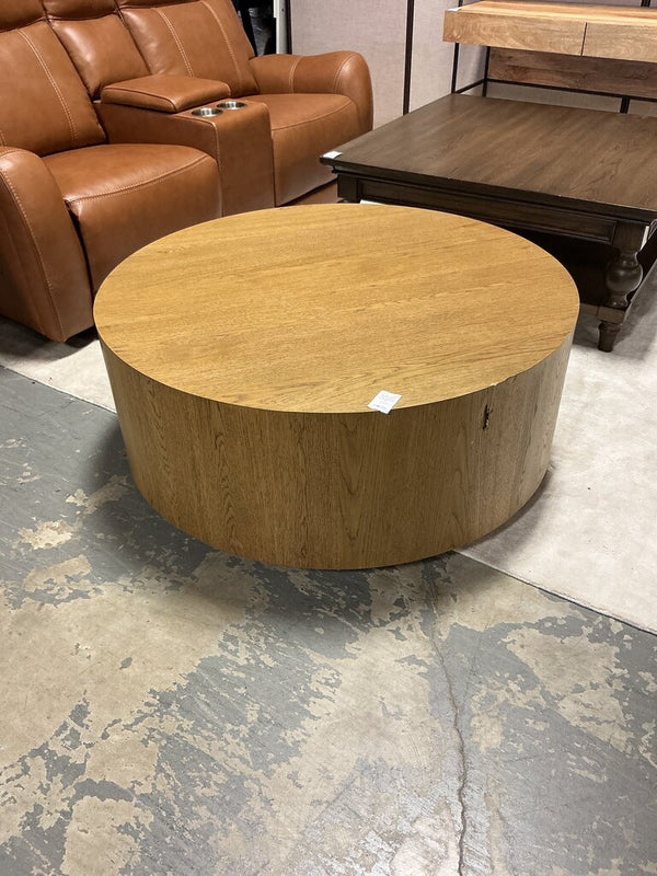 Speece Round Coffee Table-Light Oak Resin (as-is side)