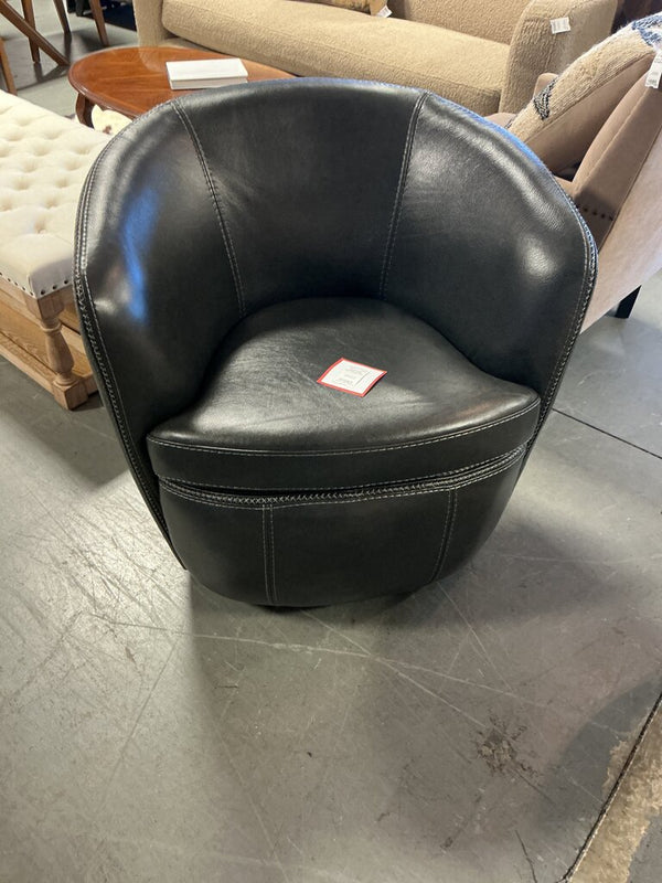 Italian Leather Swivel Chair- Vintage Onyx