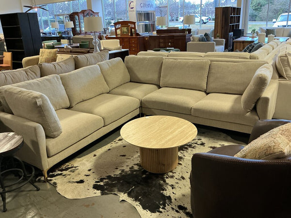 Adams L-Shape Sectional Sofa Pearl Beige, Brass Leg