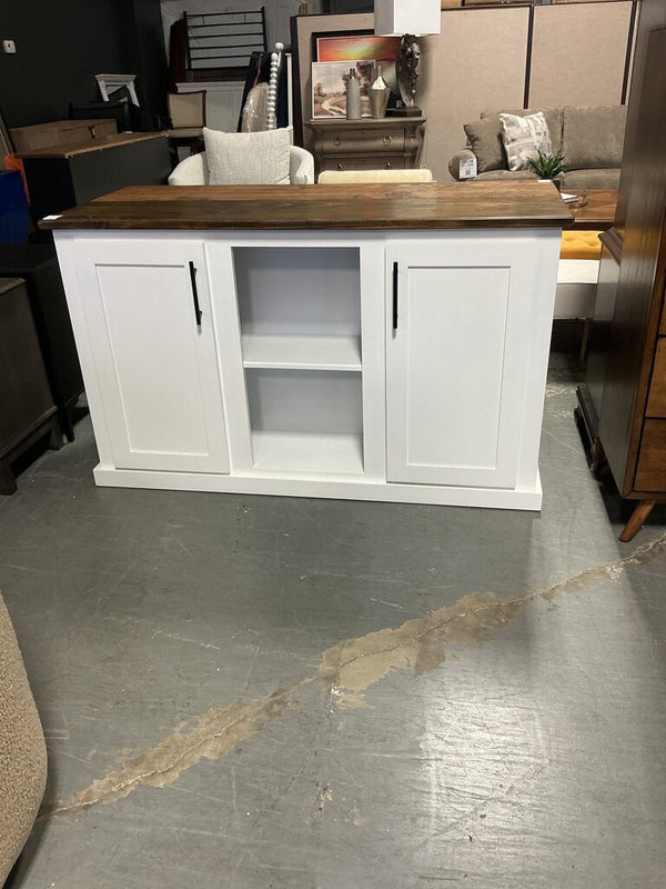 Amish 5' Media Cabinet White w/ Dark Stain Top