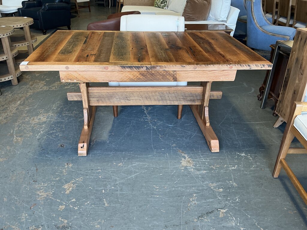 Reclaimed Trestle Dining Table 63.5" x 39.5"- Medium Stain w/ Leaf
