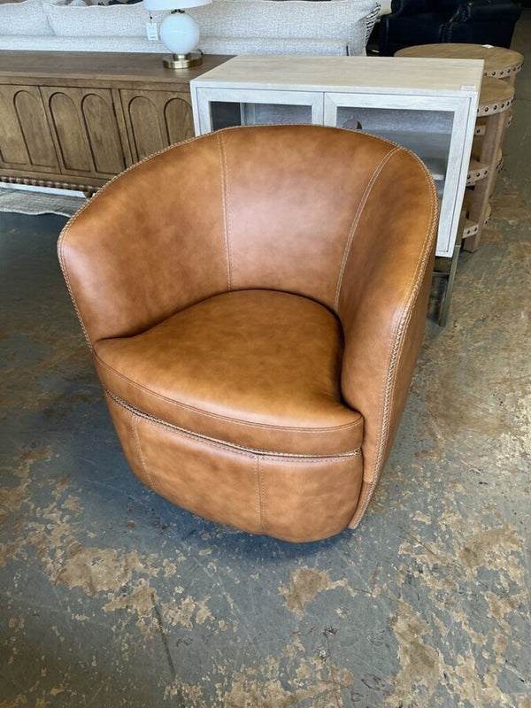 Italian Leather Swivel Chair- Vintage Caramel