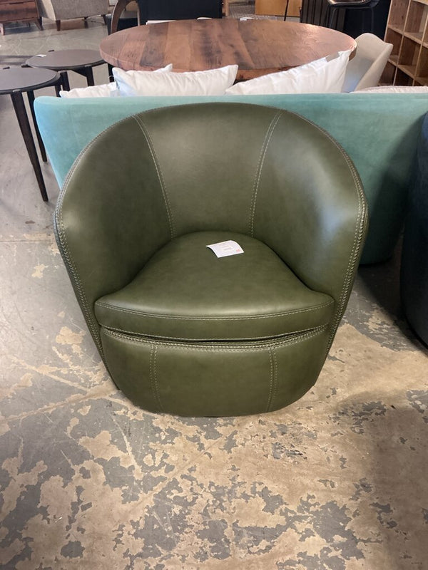 Italian Leather Swivel Chair- Vintage Green