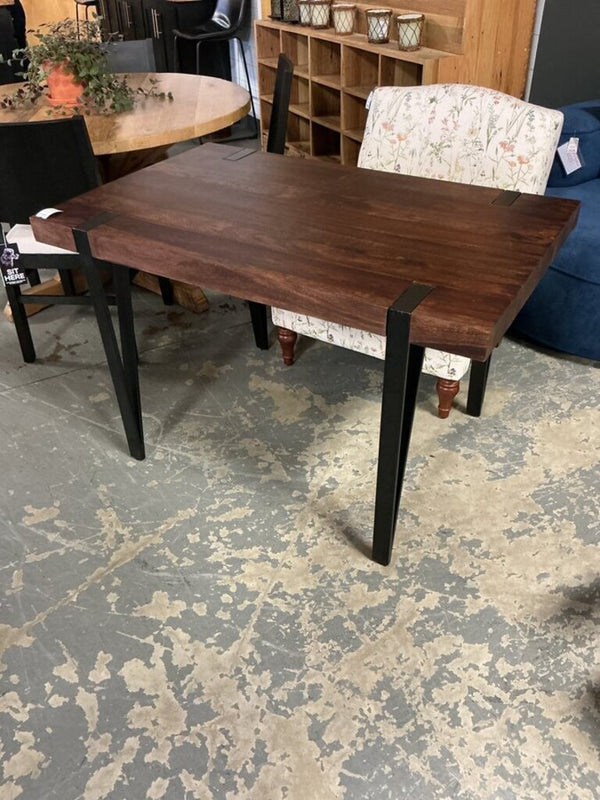 Dark Mango Wood Dining Table Metal Leg (As-Is)