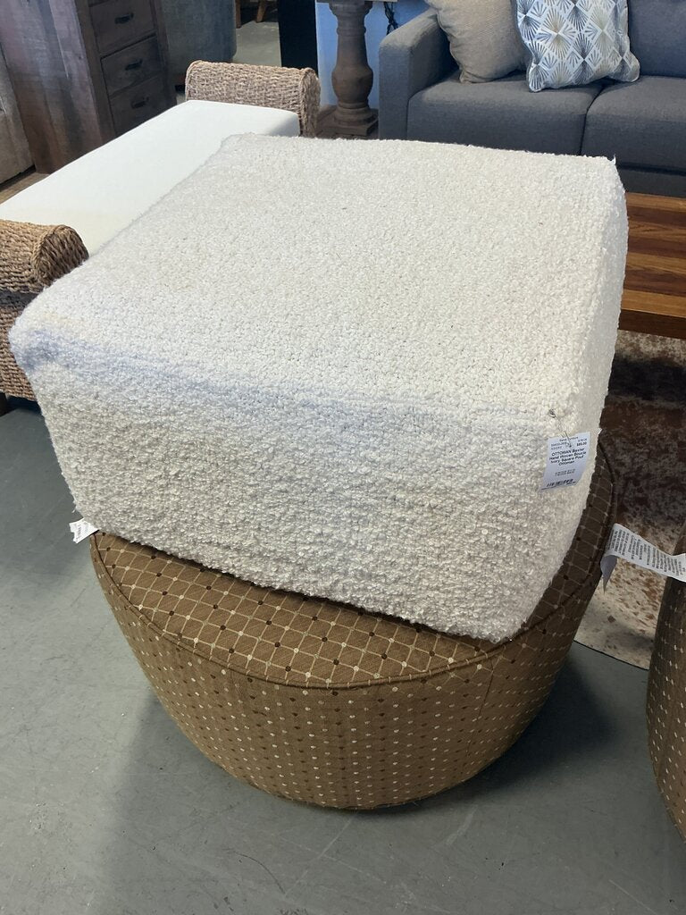 Baxter Hand Woven Boucle Ivory Square Pouf Ottoman
