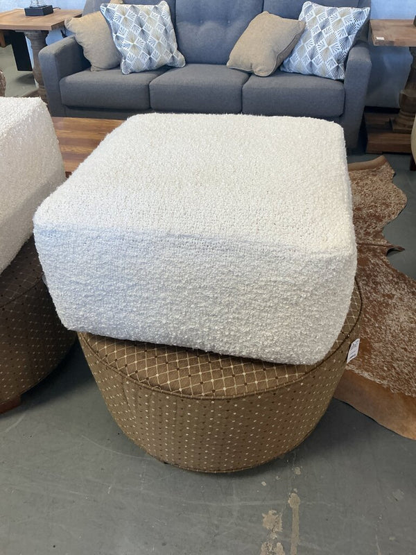 Baxter Hand Woven Boucle Ivory Square Pouf Ottoman