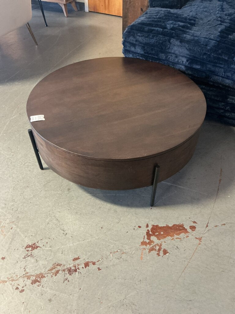 Rayburn Mango Wood Round Drum Coffee Table- Walnut