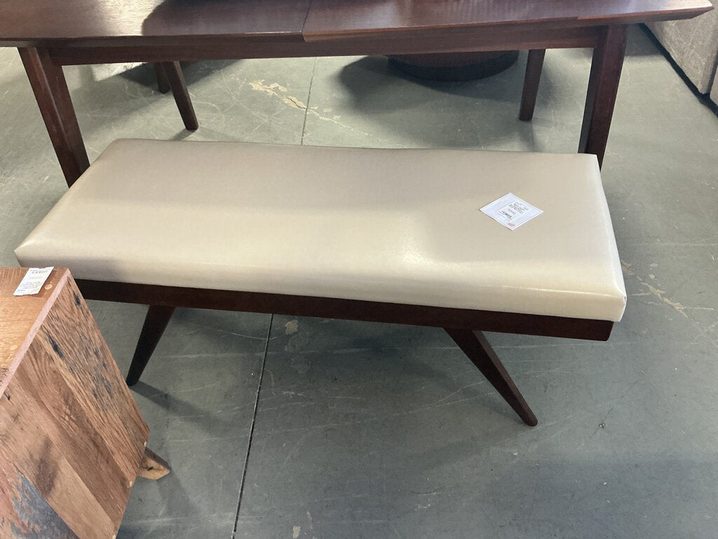 Chanelle Faux Leather Rectangle Ottoman Bench- Satin Cream