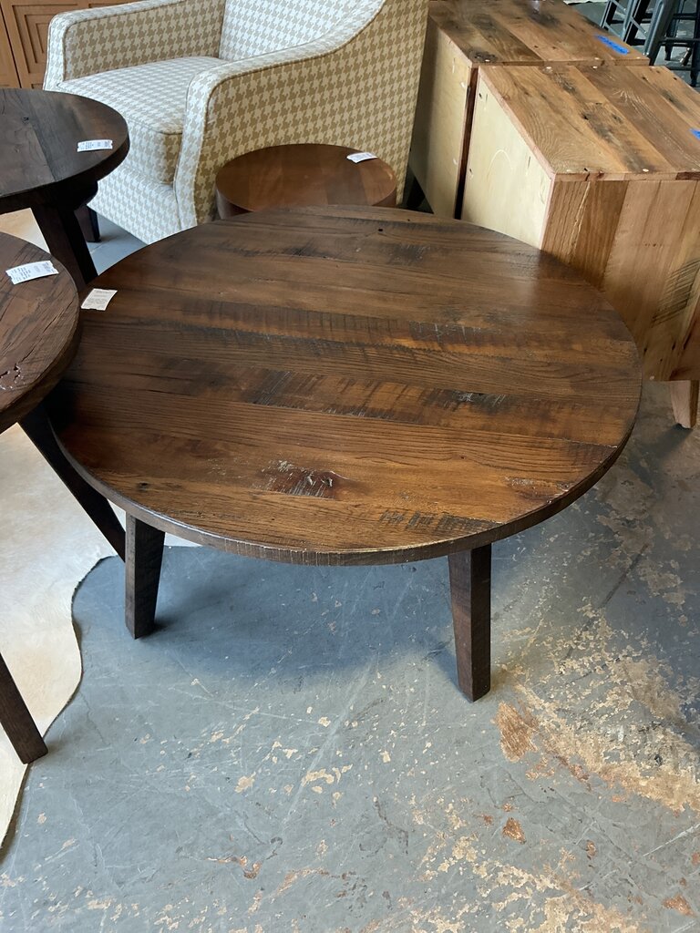 Amish Reclaimed Wood Round Coffee Table- Dark Stain