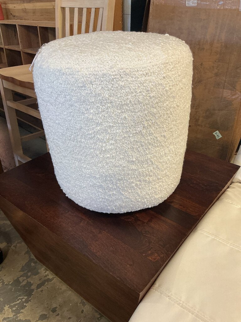 Ansley Hand Woven Ivory Boucle Round Pouf Ottoman