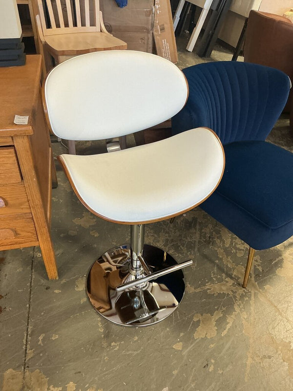 Marana Mid Century Modern 33 inch Bentwood Adjustable Swivel Bar Stool in White Vegan Faux Leather