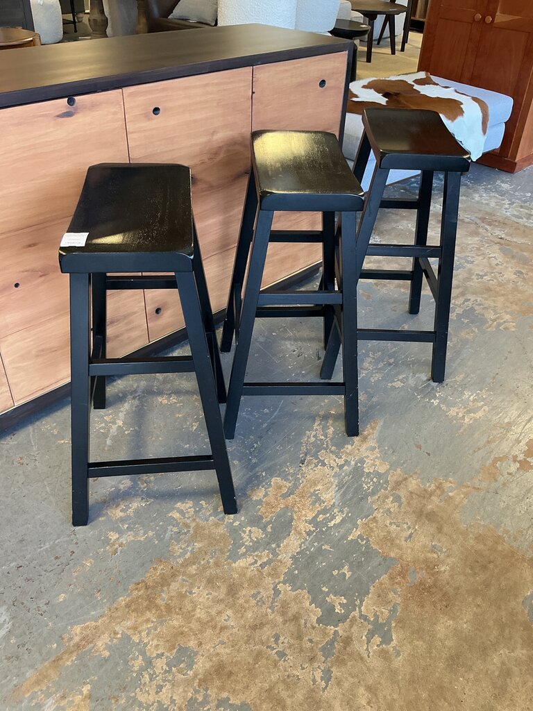 Black Saddle Seat Counter Stools (Set of 3)
