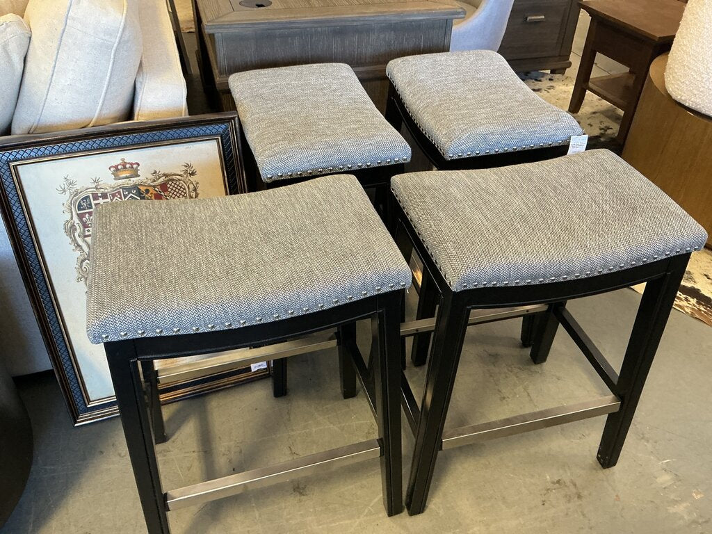 Grey Saddle Seat Counter Stool W Nailhead Trim (Set of 4)