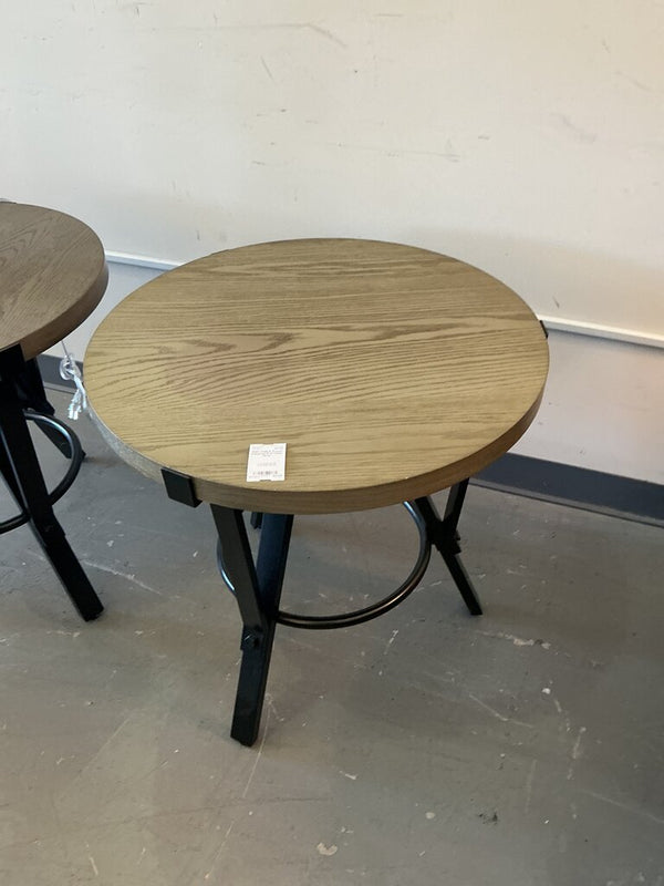 Round Industrial End Table- Grey