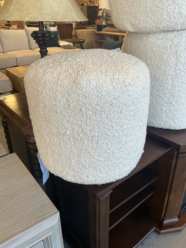 Ansley Hand Woven Ivory Boucle Round Pouf Ottoman