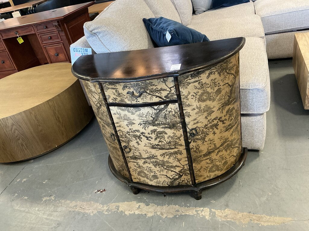 Oriental/Twill Print Demi-Lune Cabinet