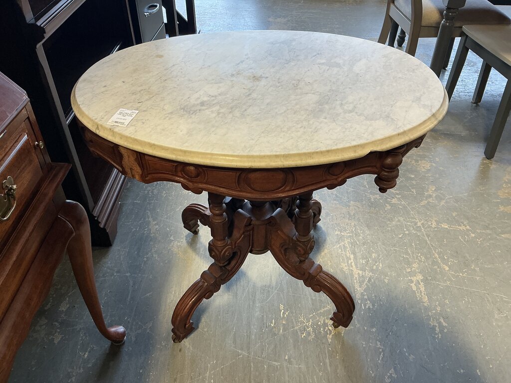 Oval Marble Top End Table (as-is marble chip)