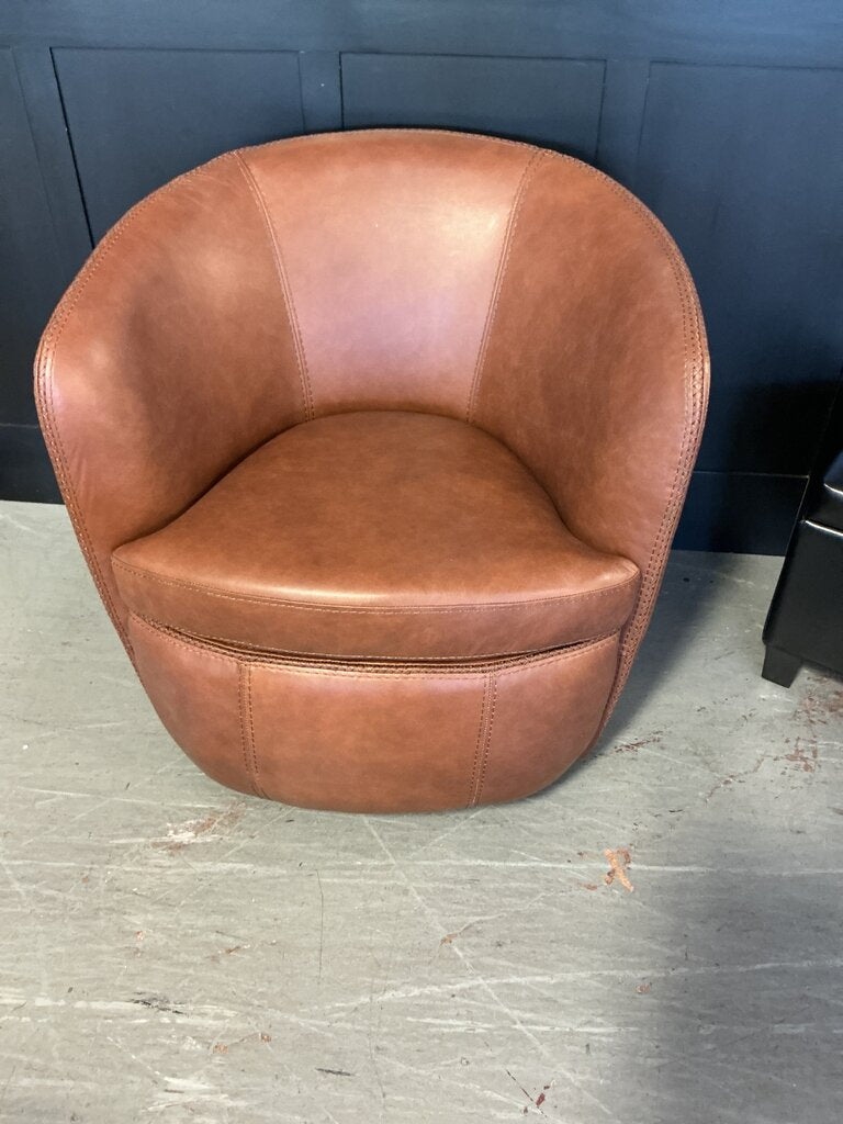 Italian Leather Swivel Chair- Vintage Whiskey