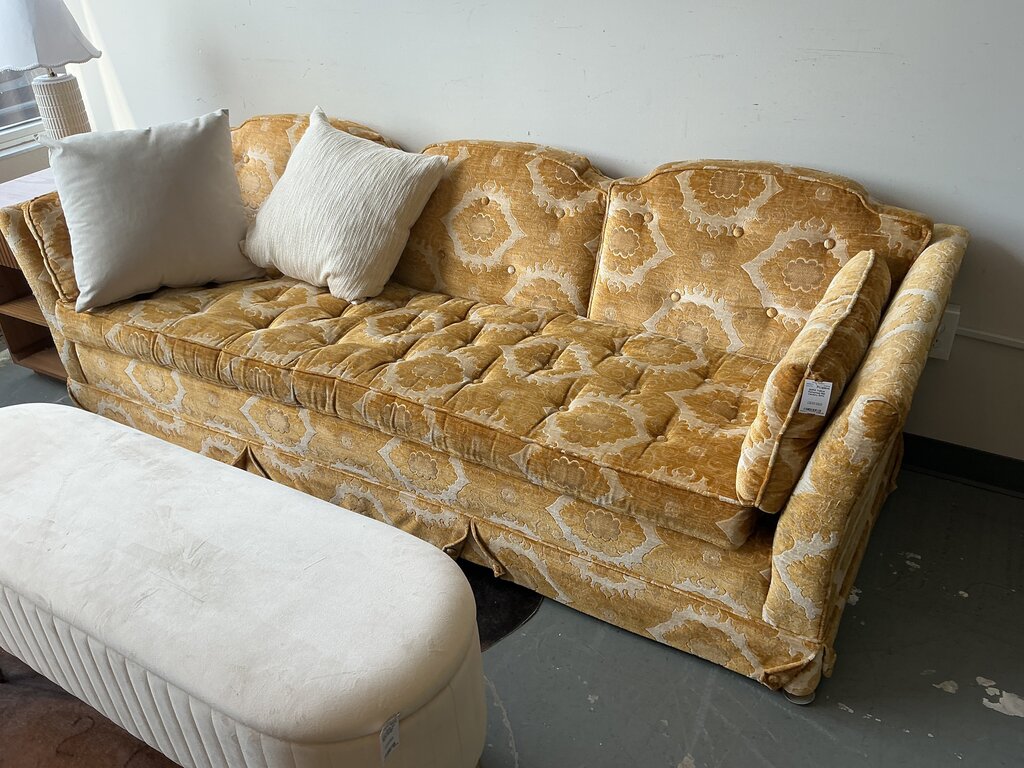 Yellow Patterned Mid Century Sofa