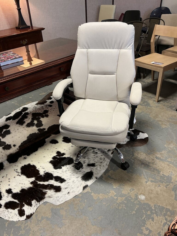 White Faux Leather Office Chair w/Footstool