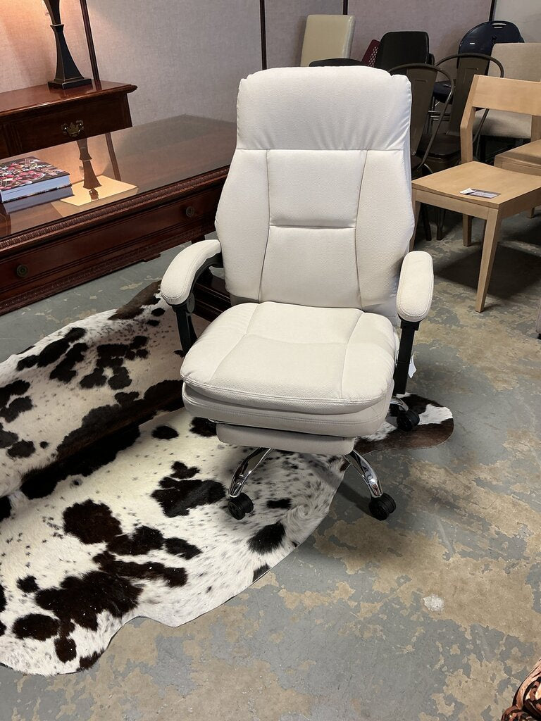 White Faux Leather Office Chair w/Footstool
