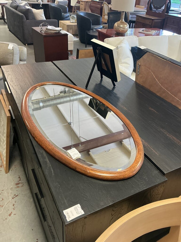 Oval Mirror with Wood Frame
